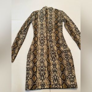 Meskhi Leopard High Mock Neck Double Lined Dress- XS